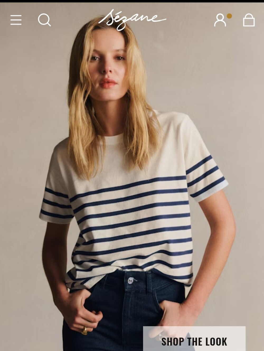 Sézane Conrad Cream and Navy Breton Striped Organic Cotton Crewneck Short Sleeve